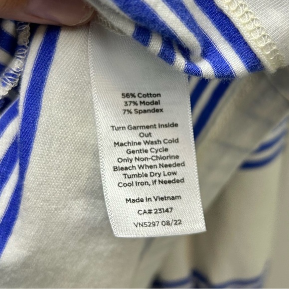 Talbots Plus Blue & White Stripe Balloon Sleeve Top Cotton Modal Spandex 1X - Picture 7 of 16